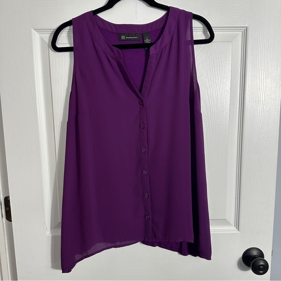 INC size L purple sleeveless top, chiffon front/jersey back, v neck, summer - Picture 1 of 8